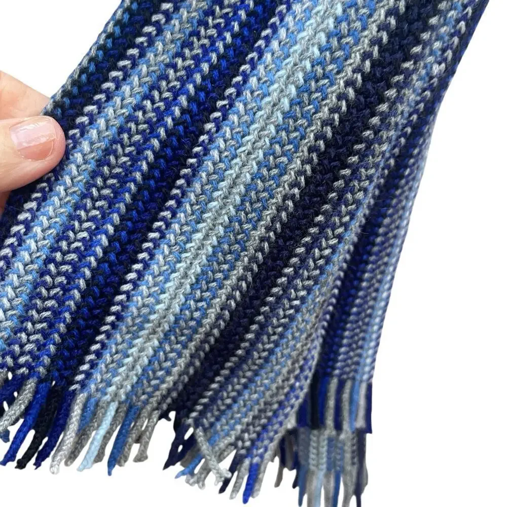 Marks & Spencer Blue Monochromatic Ombre Stripe Winter Knit Scarf Fringe NEW